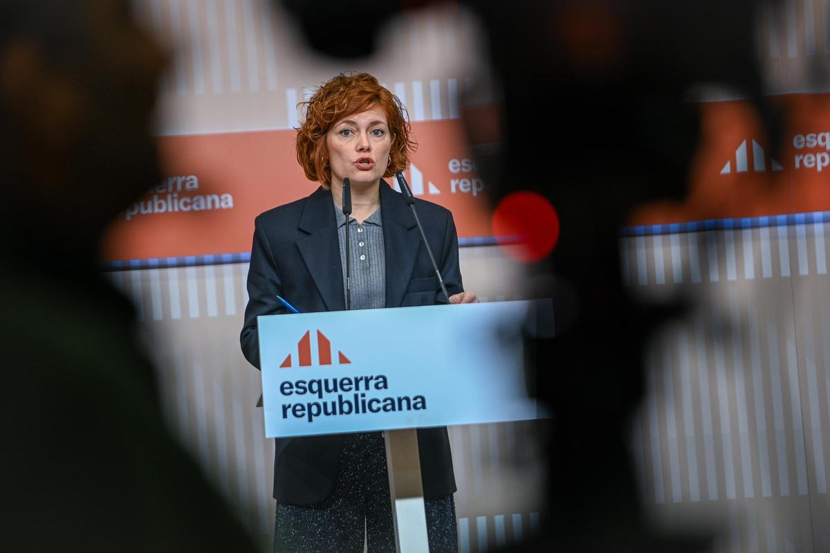 La secretaria general de ERC, Elisenda Alamany, este lunes en rueda de prensa.