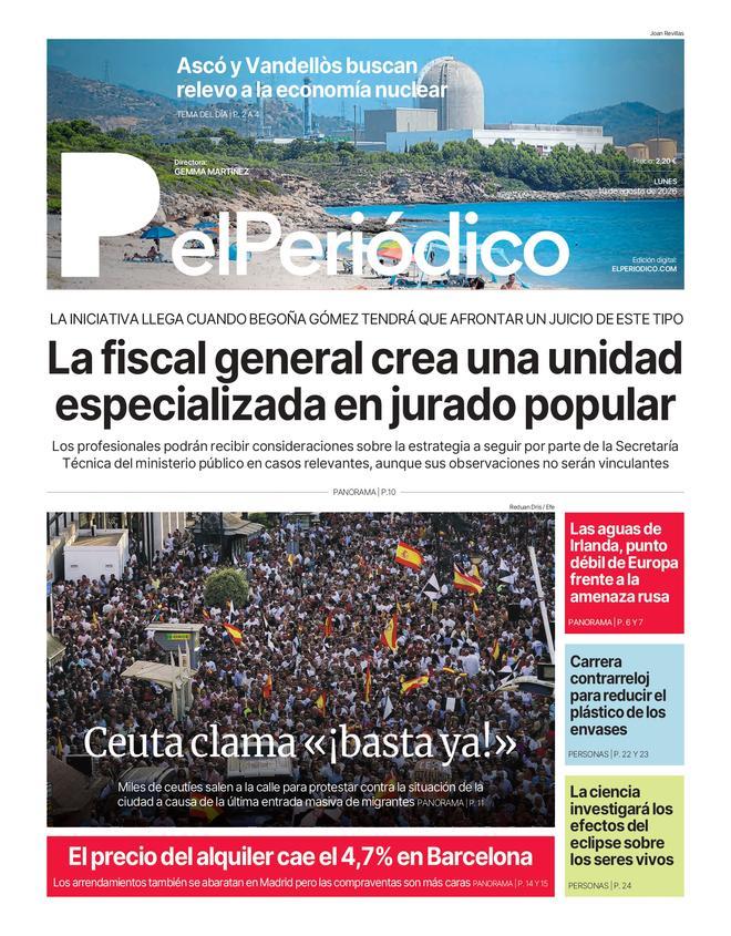 La portada de EL PERIÓDICO del 10 de agosto de 2026