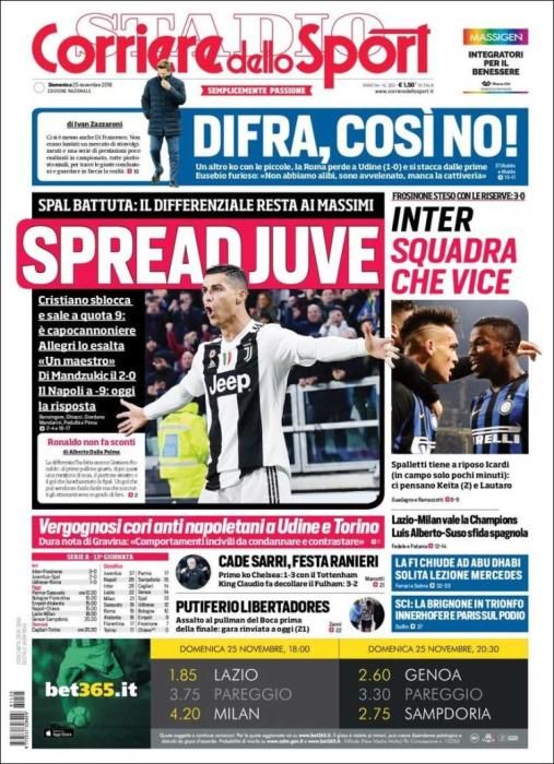 Portada CORRIERE DELLO SPORT 25 noviembre 2018