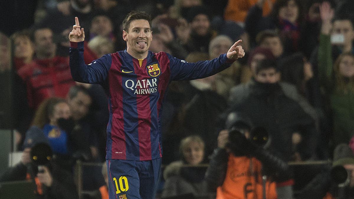 Messi celebra el único gol de la ida de la Copa, que ha marcado el propio delantero argentino tras fallar un penalti y aprovechar el rechace