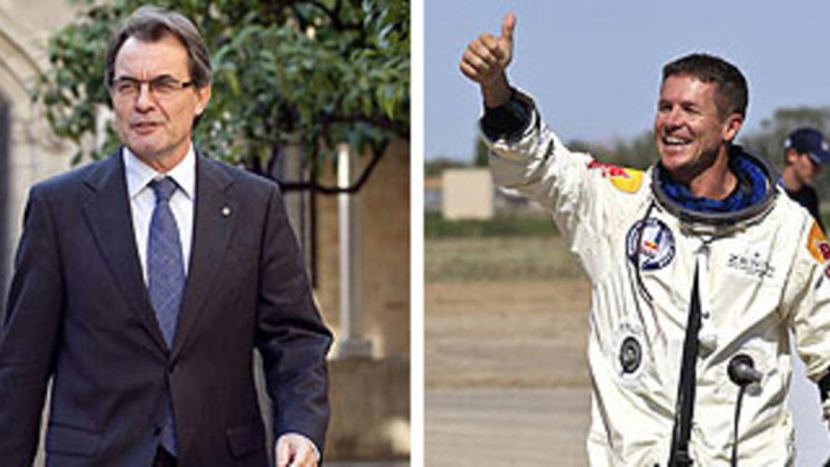 Artur Mas, en el Palau, y Felix Baumgartner, tras su salto al vacío.