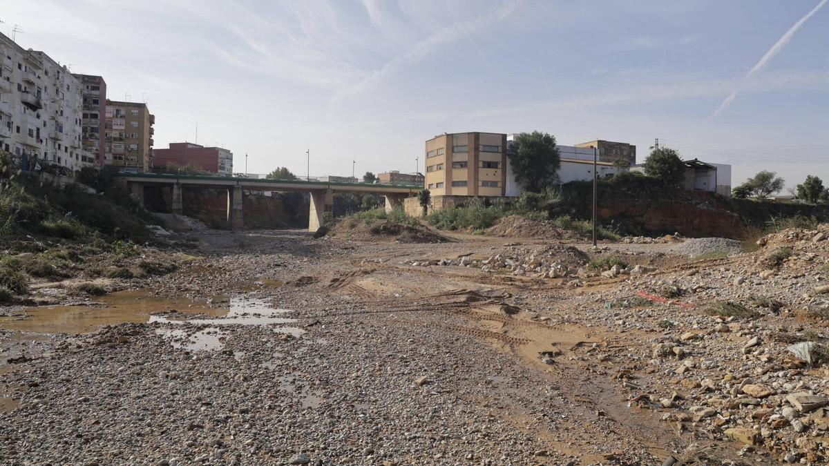 Punto donde confluyen los barrancos de l'Horteta (izquierda) y Poyo (derecha) en Torrent.