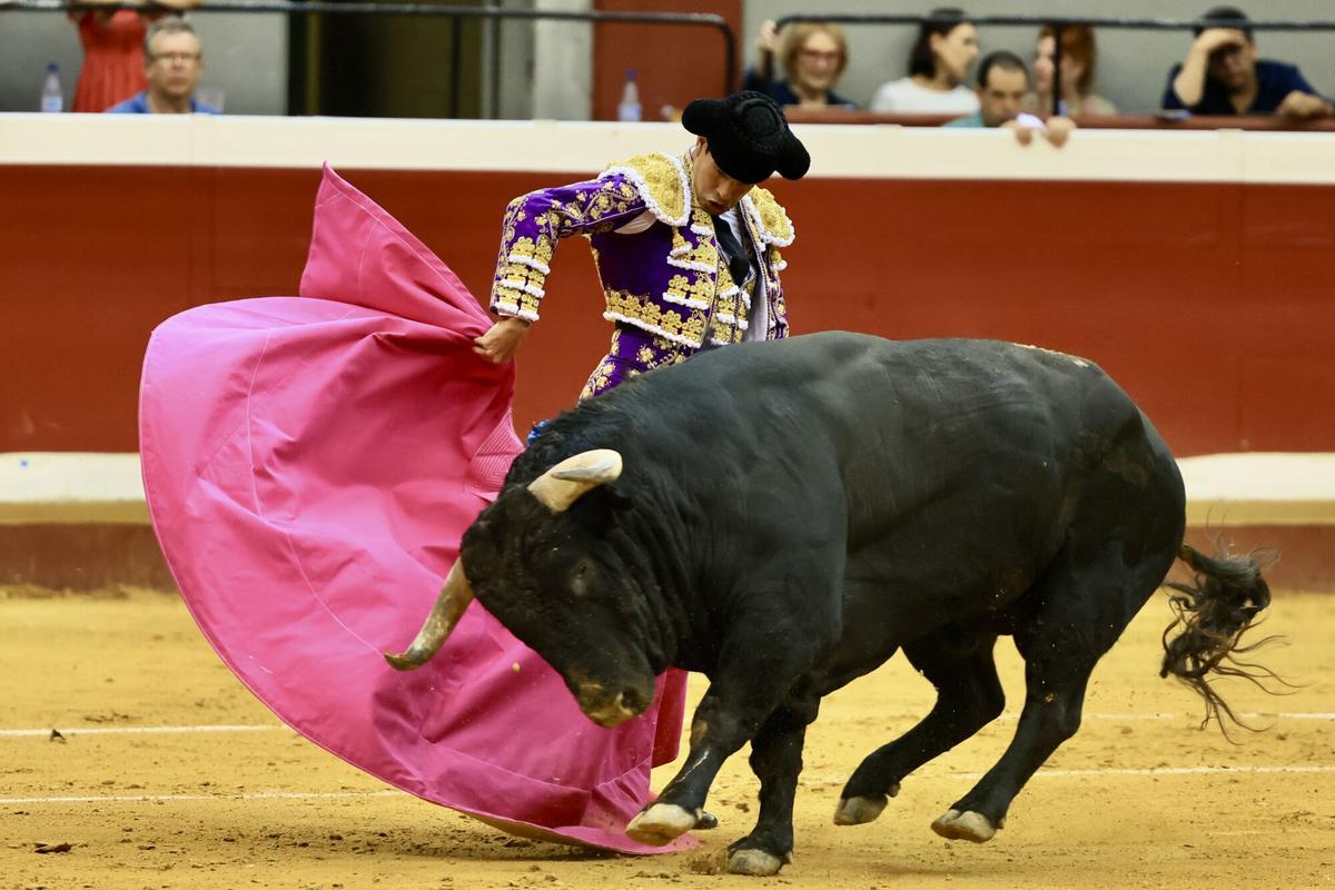 El torero José María Manzanares en la lidia de uno de sus astados este viernes durante la segunda corrida de toros de la Semana Grande de San Sebastián.