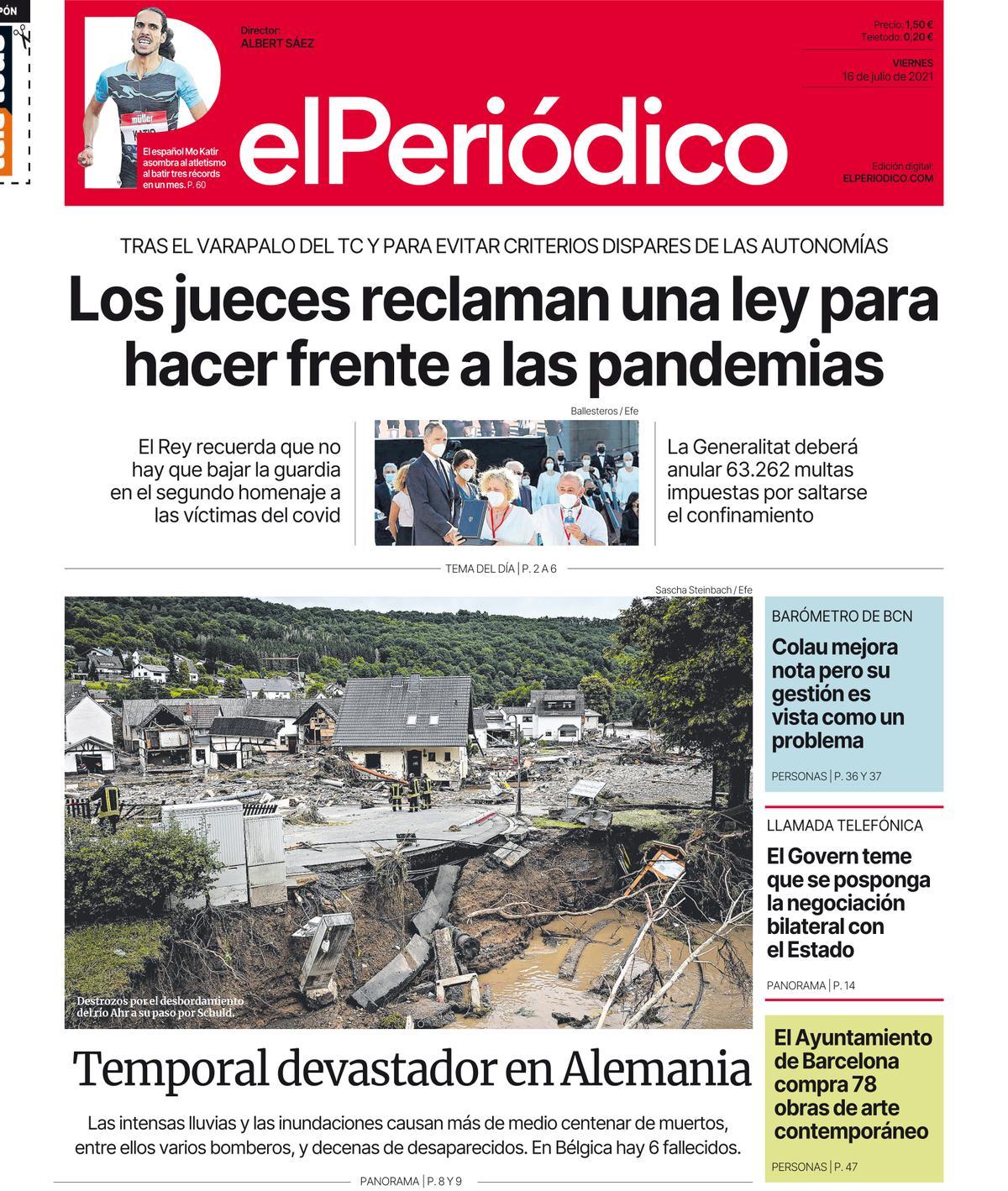 La portada d’EL PERIÓDICO del 16 de juliol del 2021