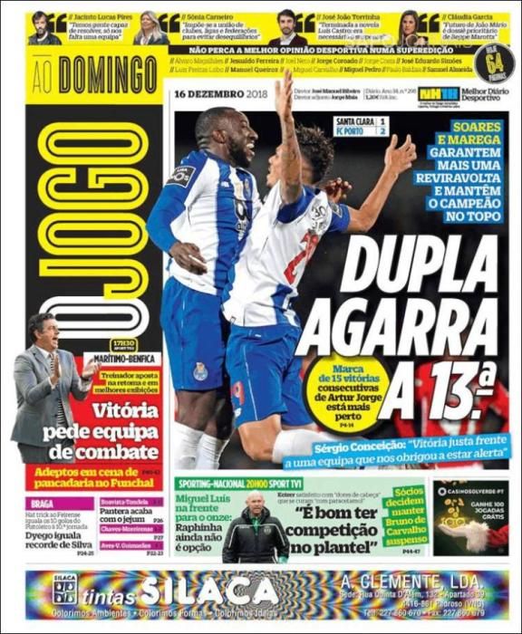 Portada O JOGO domingo 16 diciembre 2018