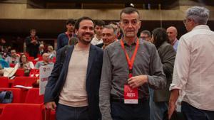 El exministro y exlíder de IU Alberto Garzón asiste a la primera jornada de la asamblea federal de IU, que se celebra en la sede de UGT en Madrid, junto al futuro coordinador federal Antonio Maíllo.