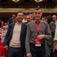 El exministro y exlíder de IU Alberto Garzón asiste a la primera jornada de la asamblea federal de IU, que se celebra en la sede de UGT en Madrid, junto al futuro coordinador federal Antonio Maíllo.
