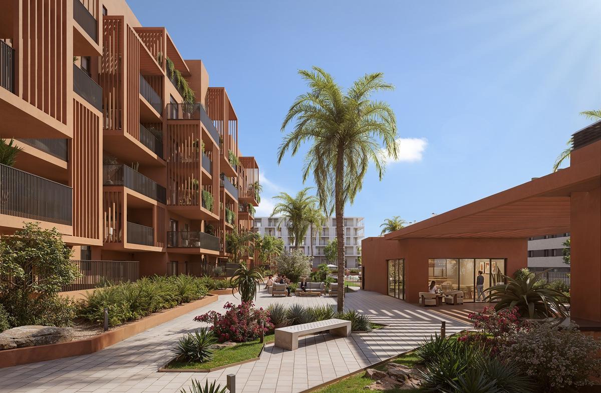 Una imagen recreada de la tarcera fase de la urbanización Creative Homes Bulevar que Neinor construye en Cortijo Merino, en Málaga capital.