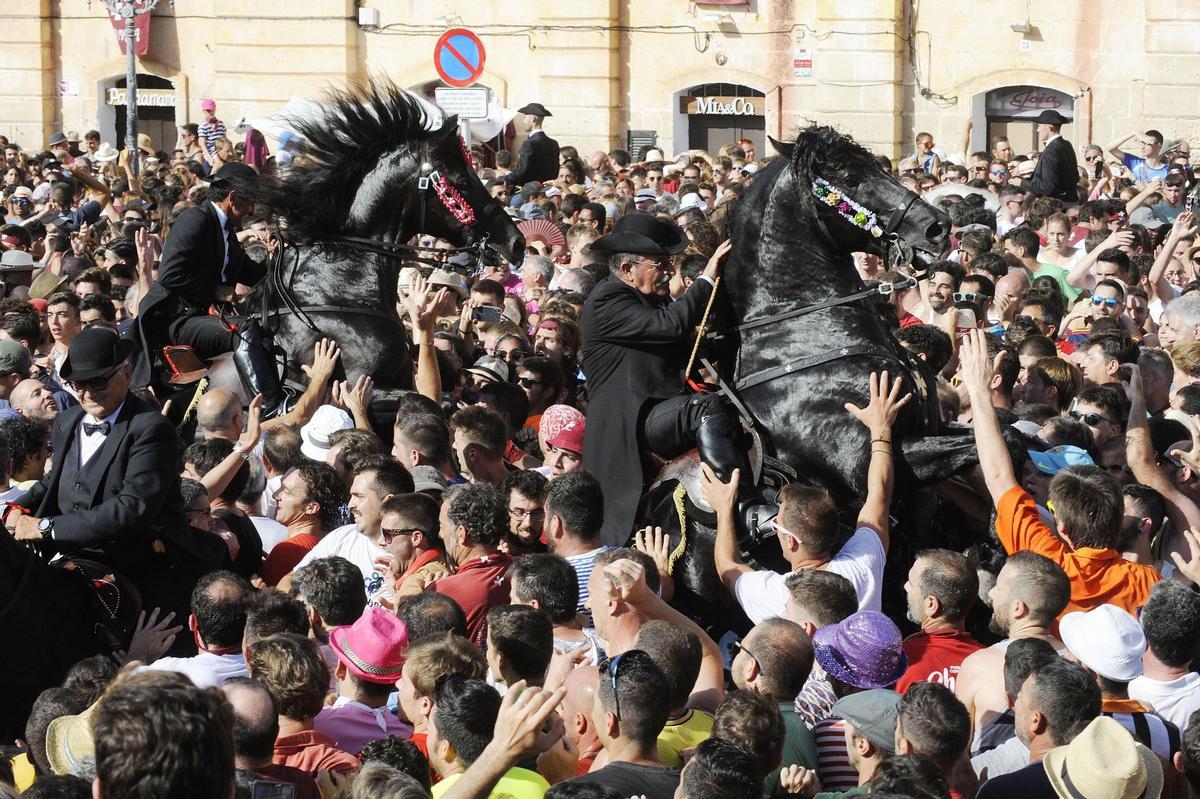 "Jaleo": Die steigenden Pferde gehören zu den Highlights von Sant Joan in Ciutadella auf Menorca.