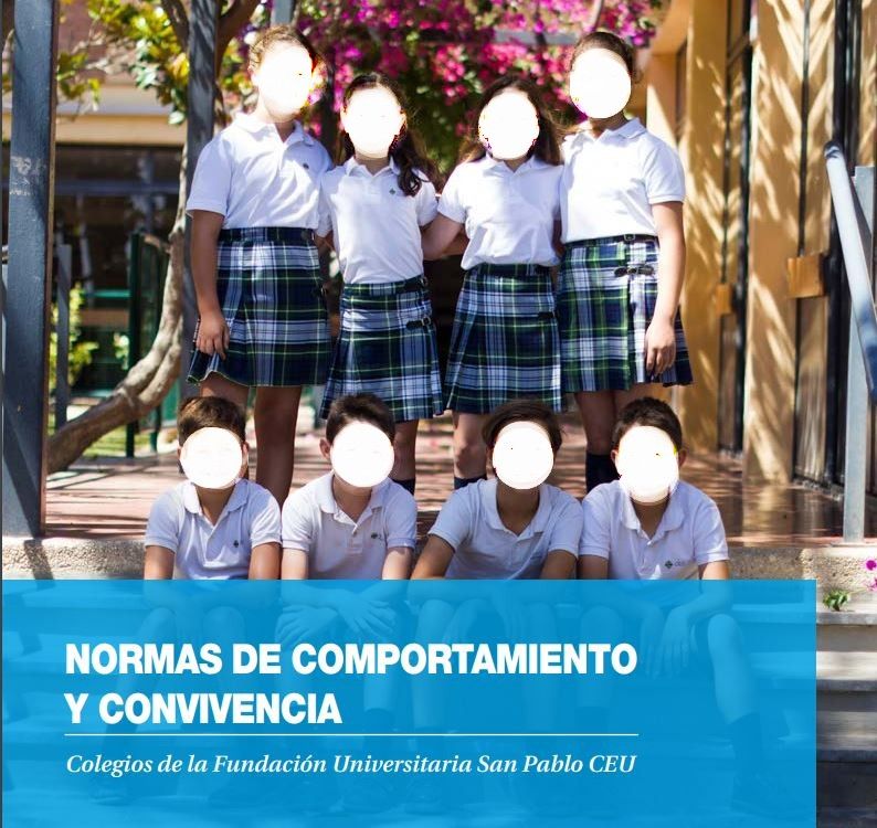 El manual de comportamiento y convivencia del propio CEU se ilustra con la foto de unas niñas con la falda más corta de lo estipulado