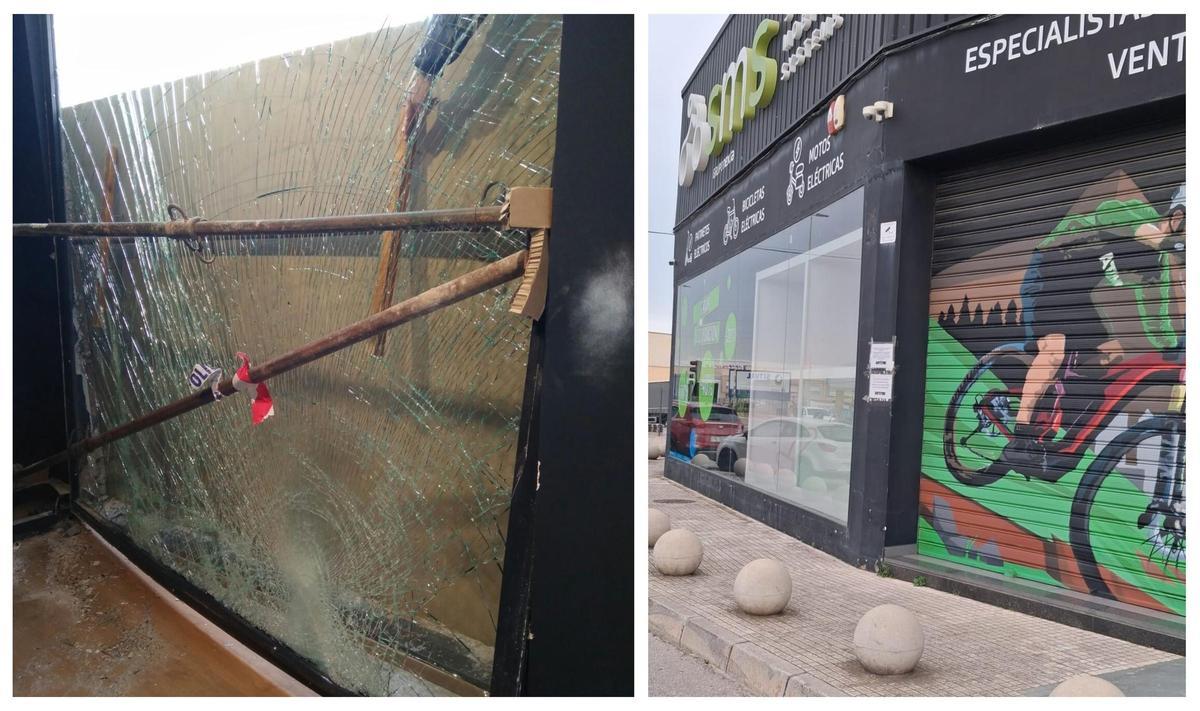 Imagen de uno de los robos que sufrieron (i), y fachada hoy de la tienda ya cerrada.