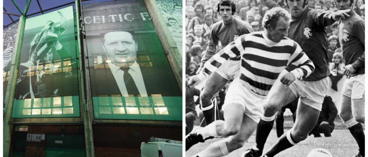 A la izquierda, homenaje en Celtic Park a Jock Stein, el técnico que ganó la Copa de Europa en el 67. A la derecha, Jimmy Johnstone, héroe de la generación de los Lisbon Lions.
