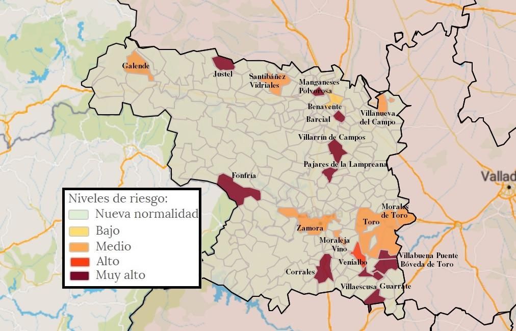 Mapa de contagios COVID por municipios en Zamora