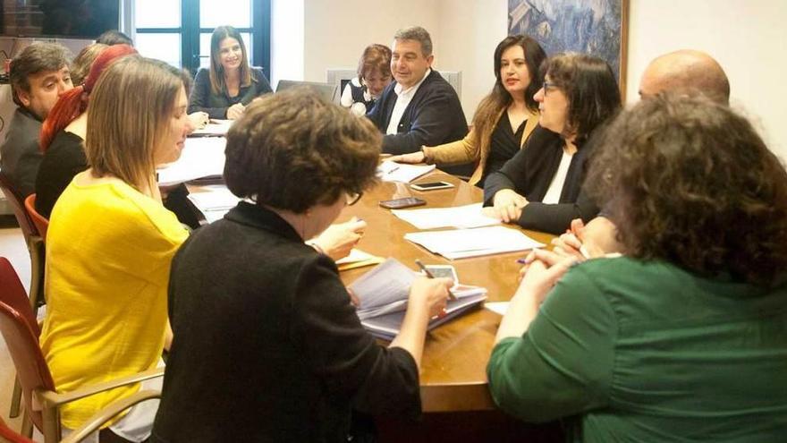 Eva Illán, al fondo, preside la reunión extraordinaria de Servicios Sociales sobre la renta social.