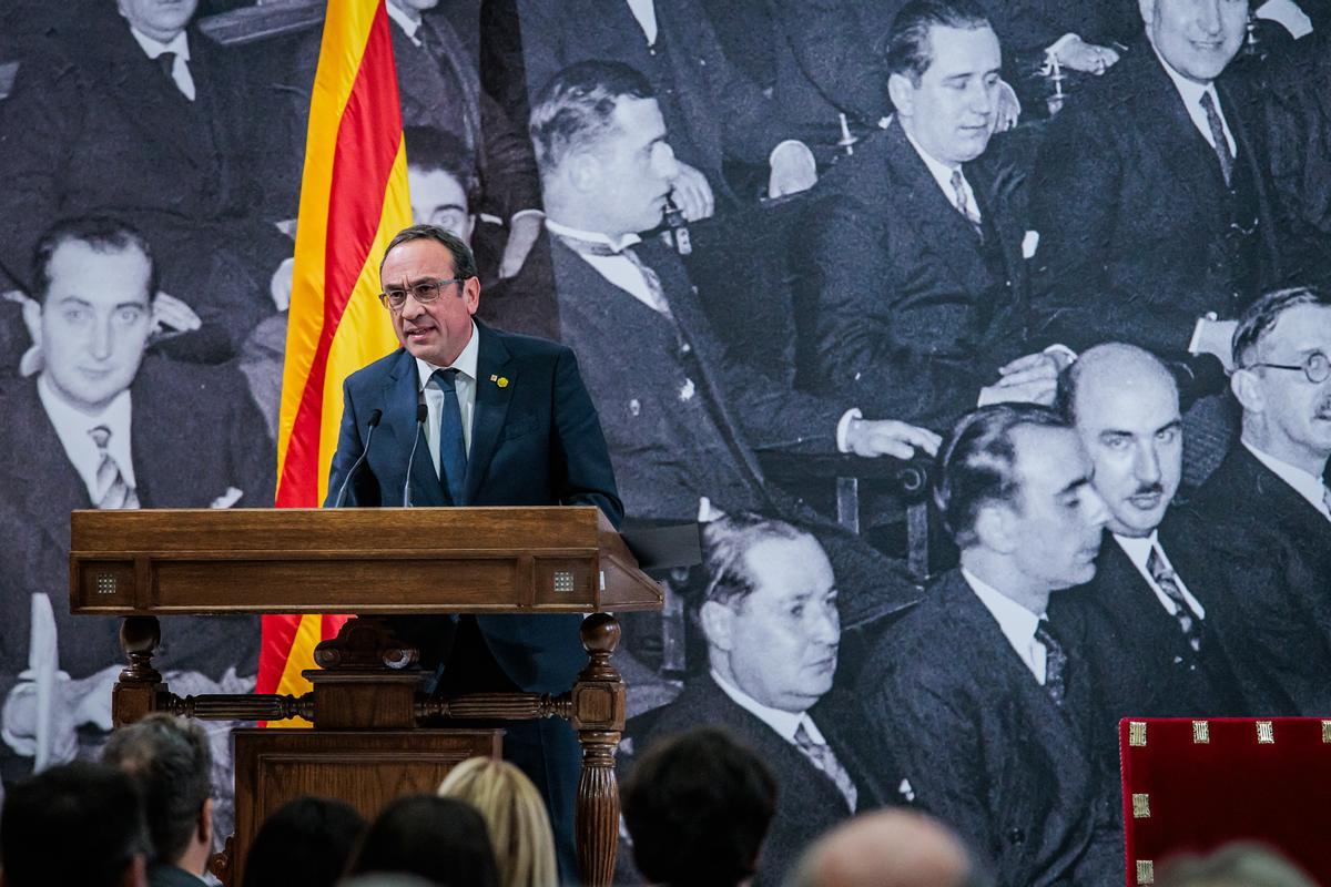 The president of the Parliament, Josep Rull, this Tuesday at the commemoration.