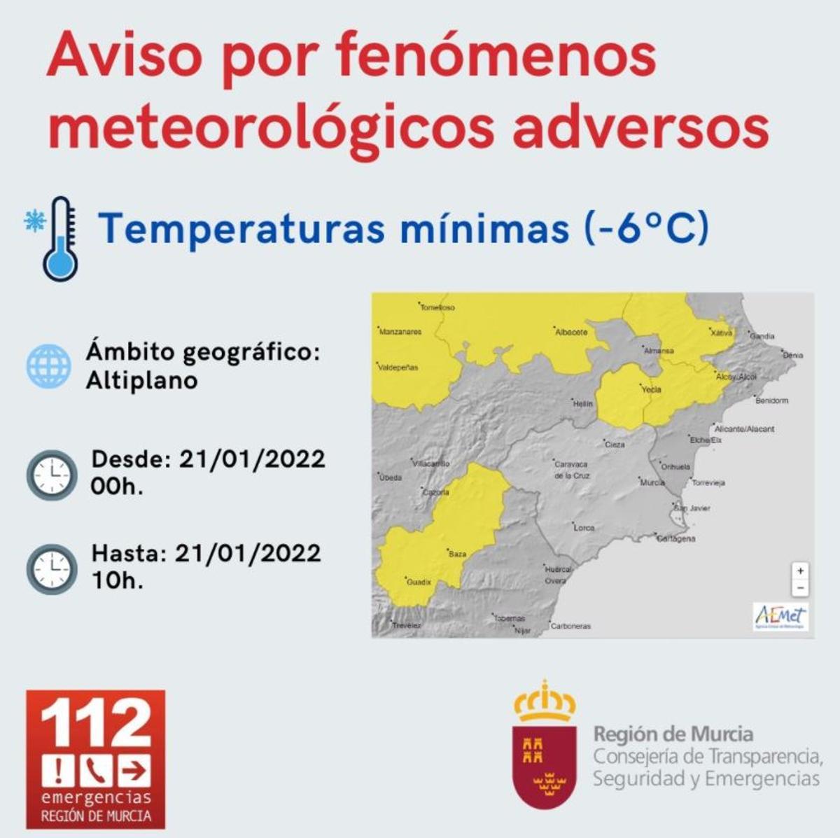 Aviso por frío en Murcia.