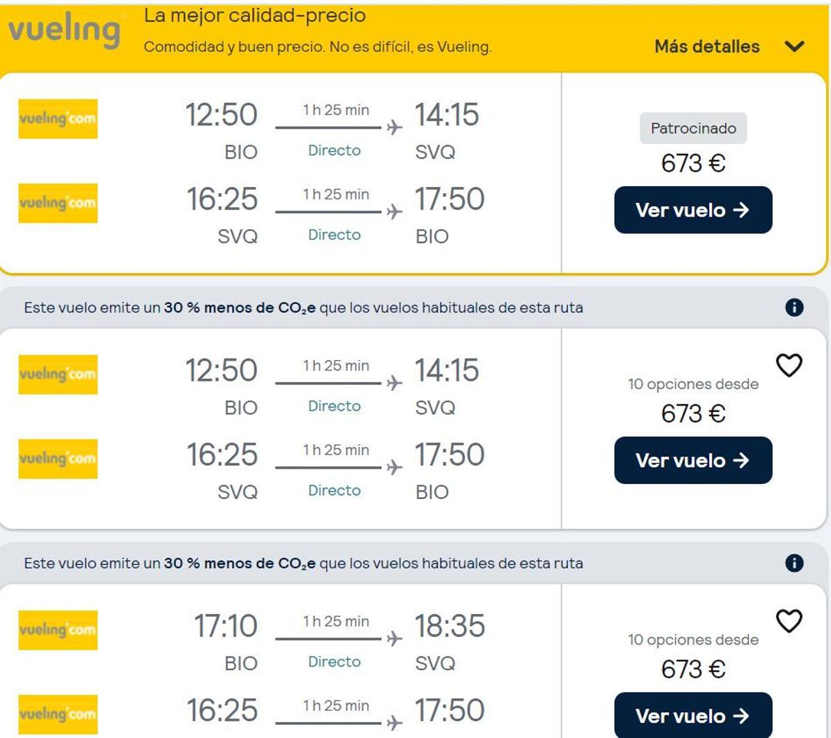 Precios de un billete de avión desde Bilbao a Sevilla
