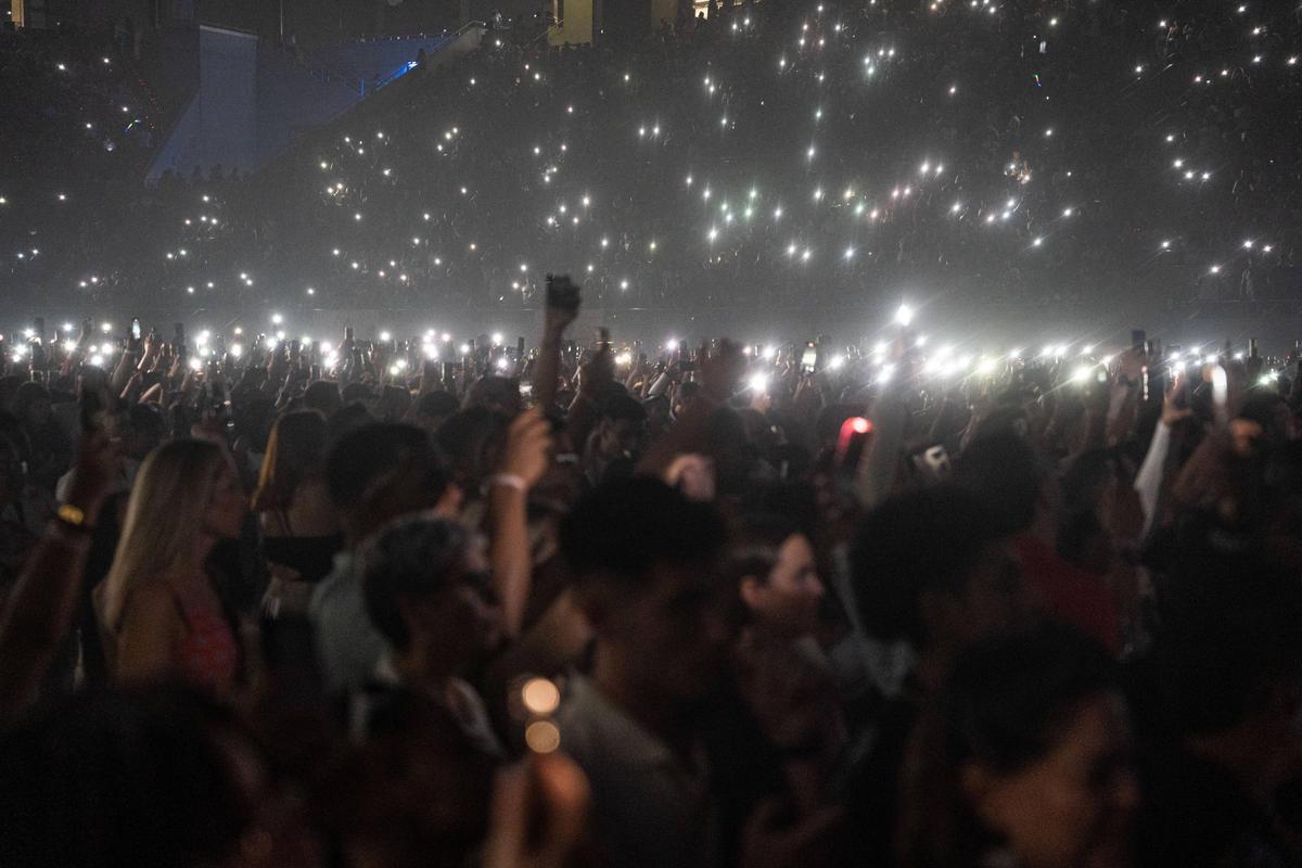 El público entregado durante el concierto de Aventura en el Palau Sant Jordi.