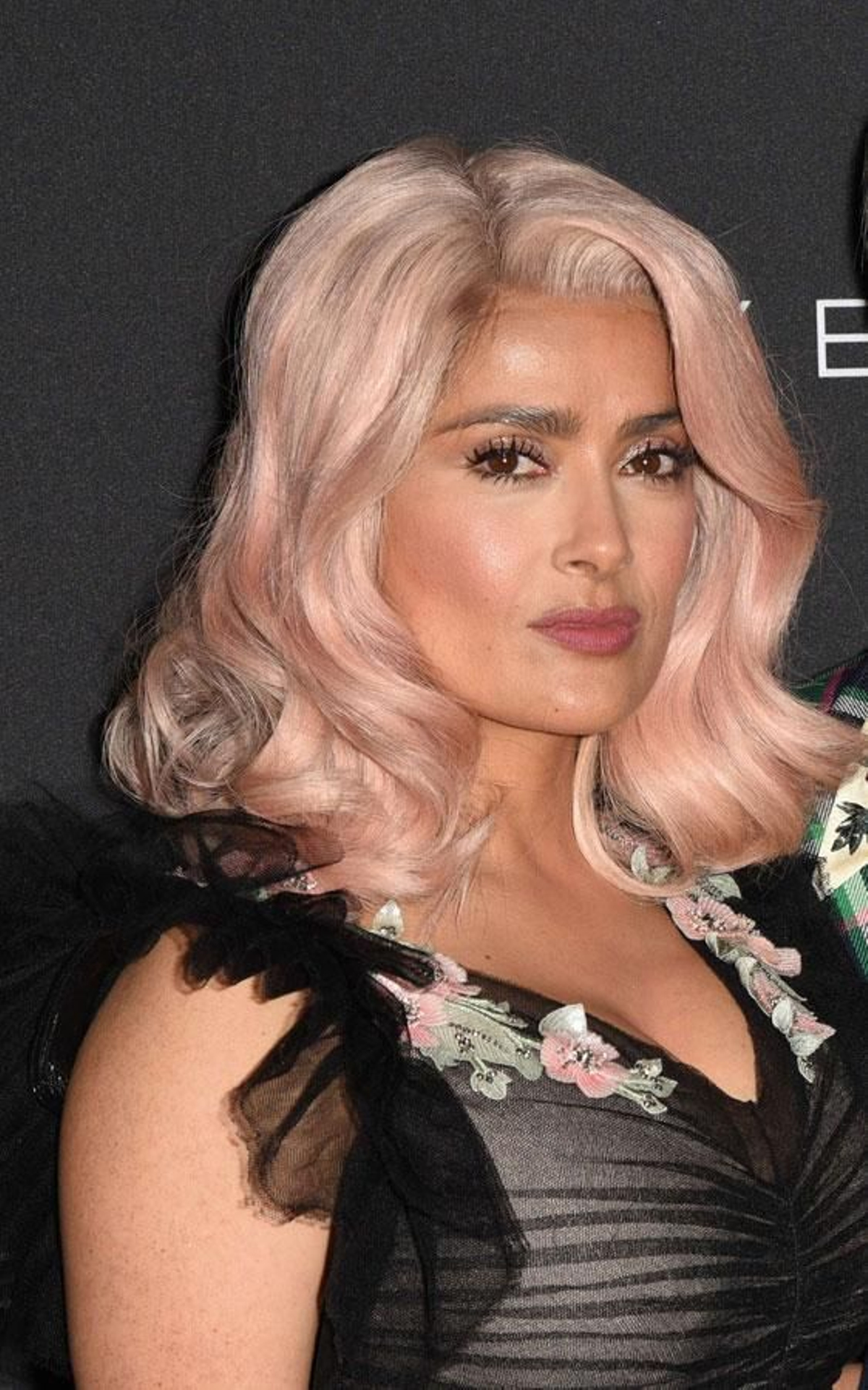 Detalle del pelo rosa de Salma Hayek