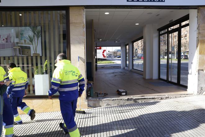 La zona del accidente mortal de tráfico de Gijón, a la mañana siguiente
