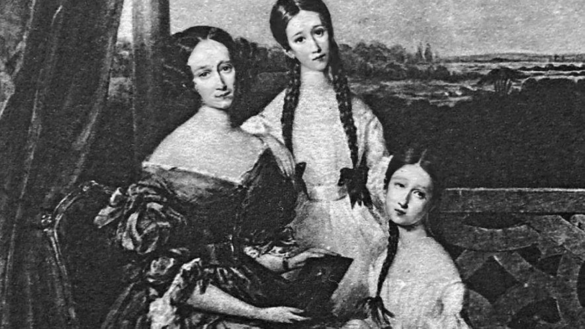 María Manuela Kirkpatrick, con sus hijas, en un grabado de la época