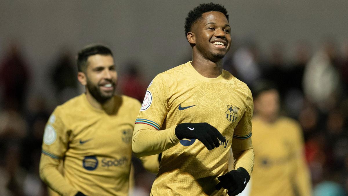 Ansu Fati celebra el gol marcado al Ceuta en la Copa.