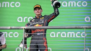 Max Verstappen celebra su victoria en el Gran Premio de EEUU.