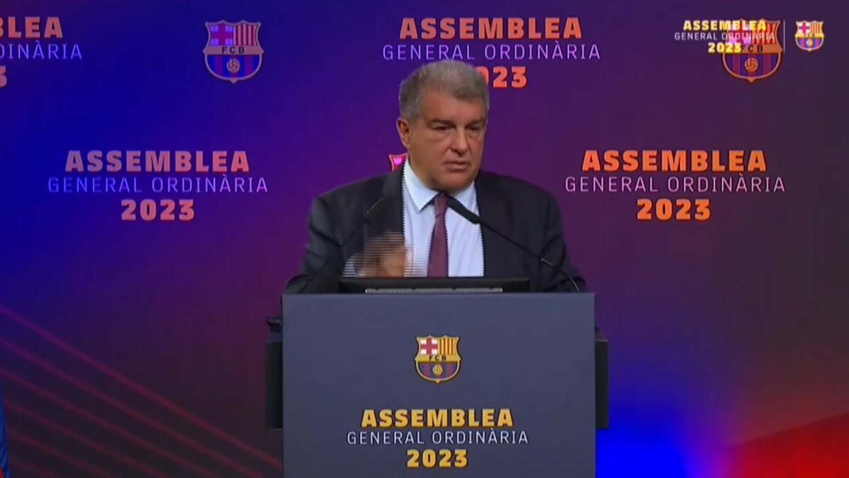 Joan Laporta, durante la última asamblea.