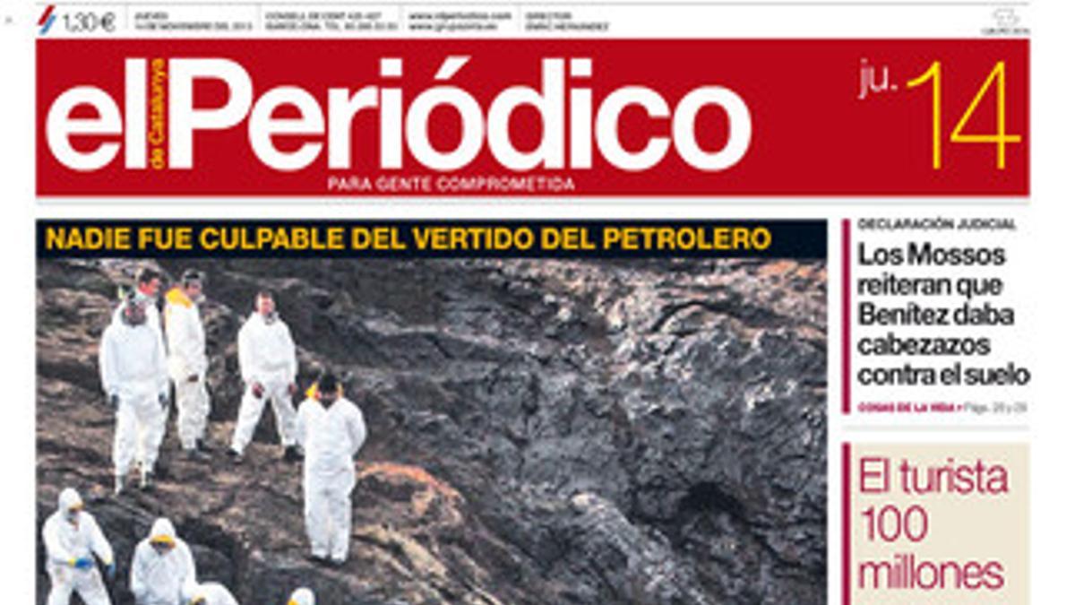 La portada de EL PERIÓDICO (14-11-2013).