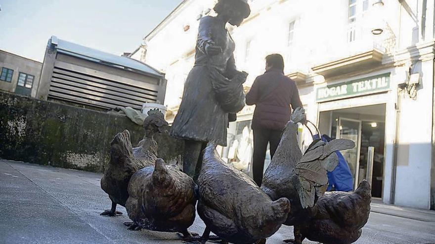 Las cuatro gallinas y el gallo regresaron ayer con su "dueña", que estuvo años sola. // R. Vázquez