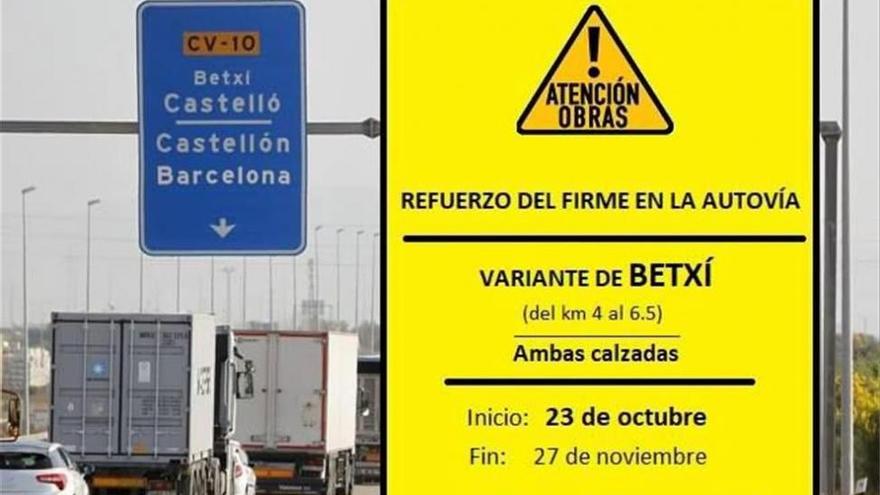 Atención conductores: nuevas obras en la CV-10, esta vez a la altura de Betxí