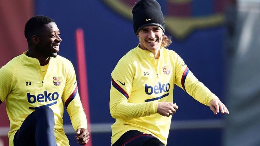 Dembélé i Griezmann en l&#039;entrenament d&#039;ahir