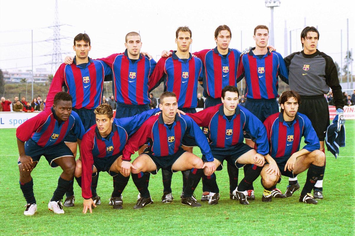 Babangida en un filial con Iniesta, Valdés, Oleguer y Nano, entre otros
