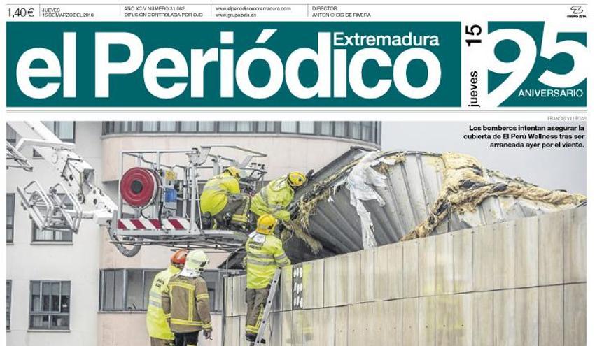 Esta es la portada de EL PERIÓDICO EXTREMADURA correspondiente al día 15 de marzo del 2018