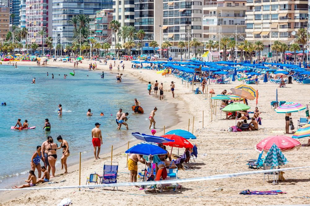 Aspecto que presentaba a primera hora de la tarde de ayer la playa de Levante de Benidorm.