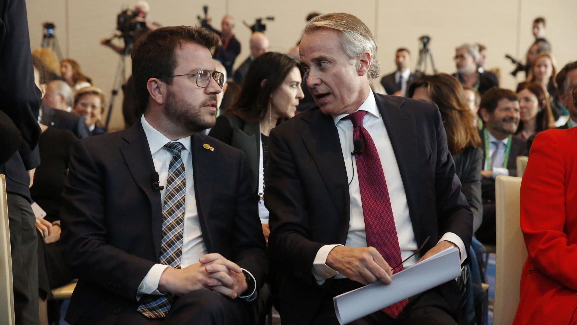 Sesión inaugural president Pere Aragonès y el presidente del Cercle, Javier Faus, presidente del Cercle d’Economia