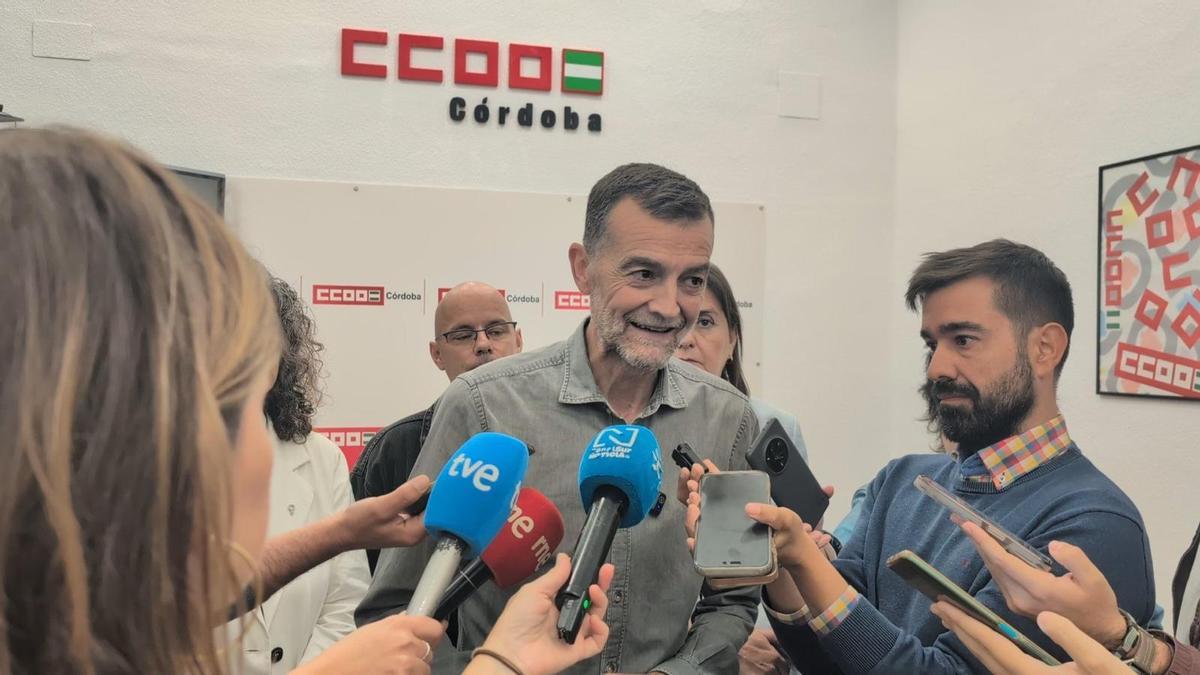 Antonio Maílllo, esta mañana en la sede de CCOO en Córdoba.