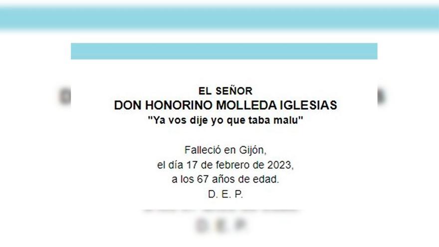 La sorprendente esquela de un gijonés alegre hasta la muerte: &quot;Ya vos dije yo que taba malu&quot;