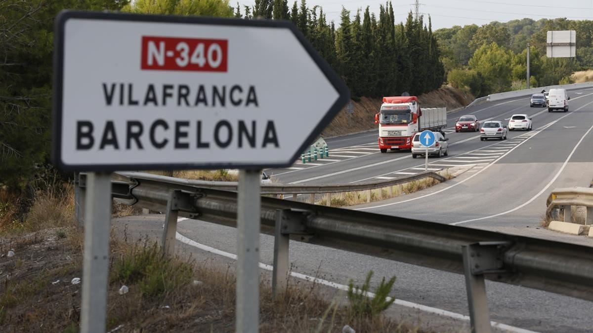 Tramo de la N-340 a la altura de Vilafranca del Penedès.