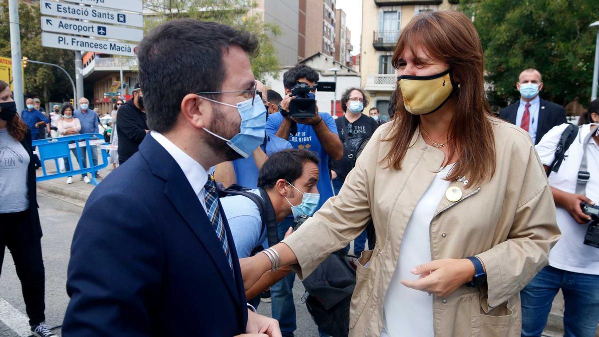 El president de la Generalitat, Pere Aragonès, i la presidenta del Parlament, Laura Borràs, en una imatge d&#039;arxiu