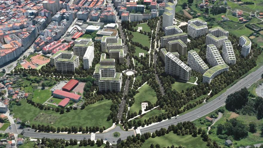 Imagen virtual del futuro polígono residencial de Visma, con la tercera ronda en primer plano y la ronda de Outeiro a la izquierda.   | // LA OPINIÓN