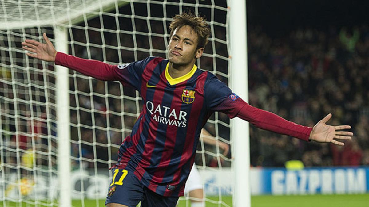 Neymar, eufórico tras marcar su tercer gol ante el Celtic