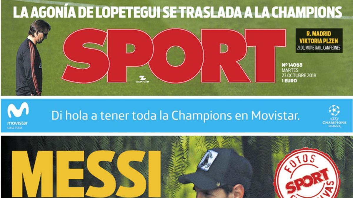 Esta es la exclusiva portada de SPORT del martes 23 de octubre de 2018