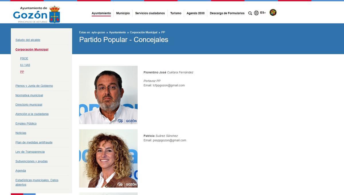 Captura de pantalla de la web municipal de Gozón.