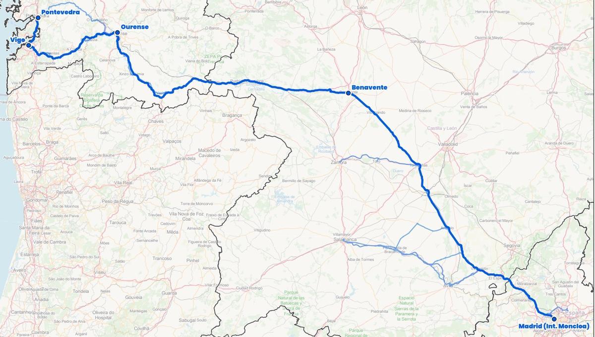 Ruta Madrid-Benavente-Orense-Vigo-Pontevedra