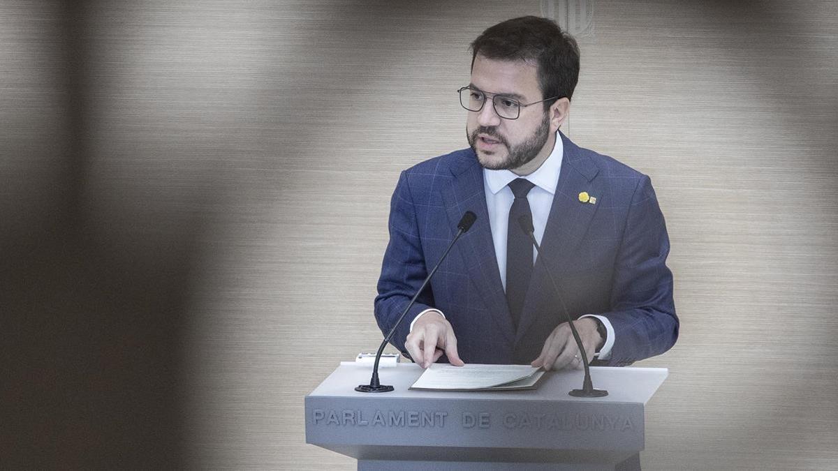 Pere Aragonès durante el segundo debate de investidura en el Parlament.