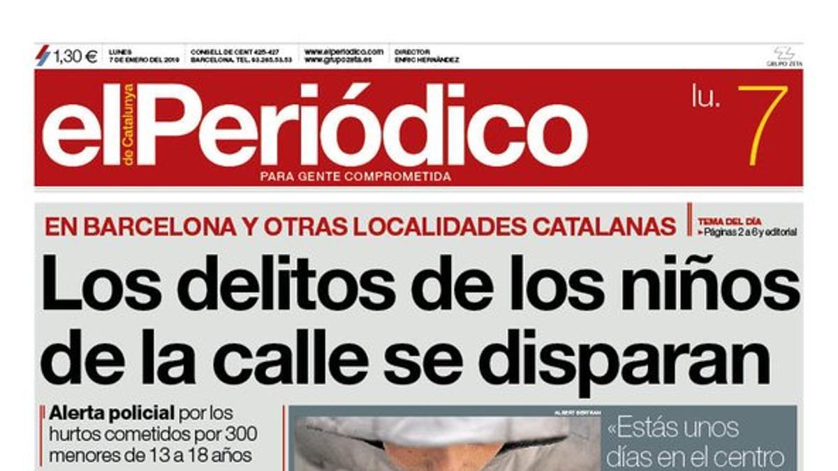 La portada de EL PERIÓDICO del 7 de enero del 2019