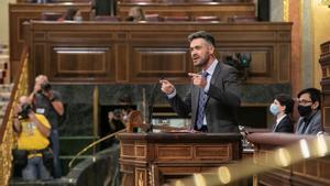 El diputado por Jaén Felipe Sicilia, portavoz adjunto del Grupo Socialista, el pasado 1 de octubre de 2020 en el pleno del Congreso, durante el debate sobre la creación de la comisión de investigación del ’caso Kitchen’. 