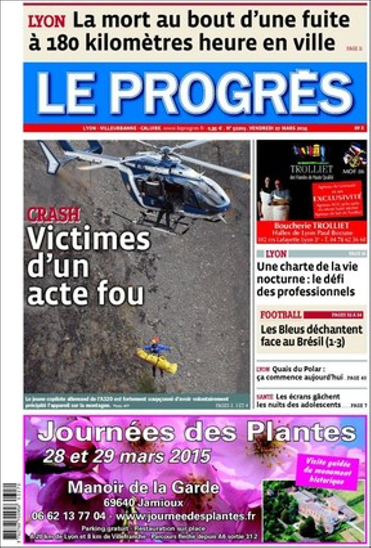 Portada del periódico francés ’Le Progres’. 