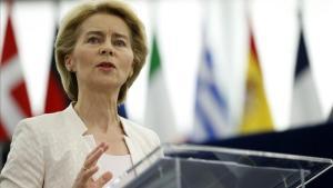 Ursula von der Leyen durante su discurso en el Parlamento Europeo, en Estrasburgo.